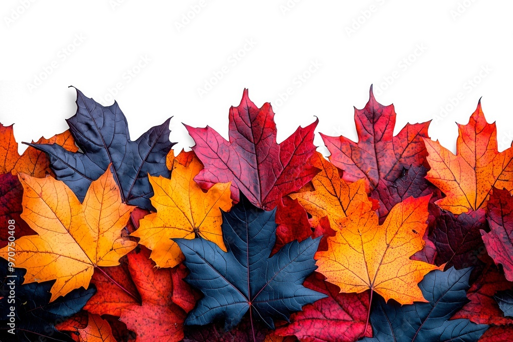 Colorful autumn leaves displayed in various shades on a white background Colorful autumn leaves displayed in various shades on a white background