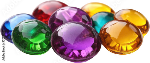 Multicolored Glass Gems on Transparent Background