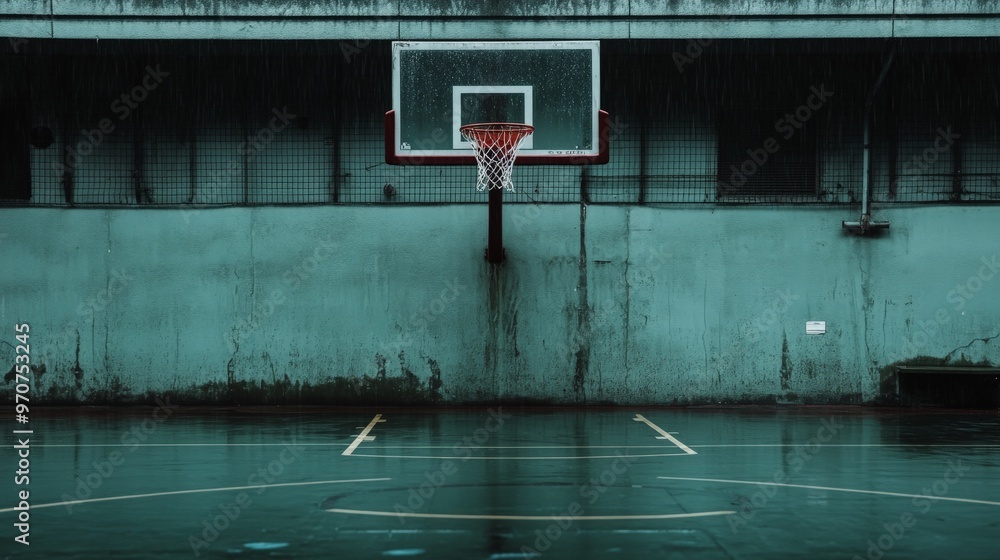 Obraz premium Abandoned Basketball Court in the Rain