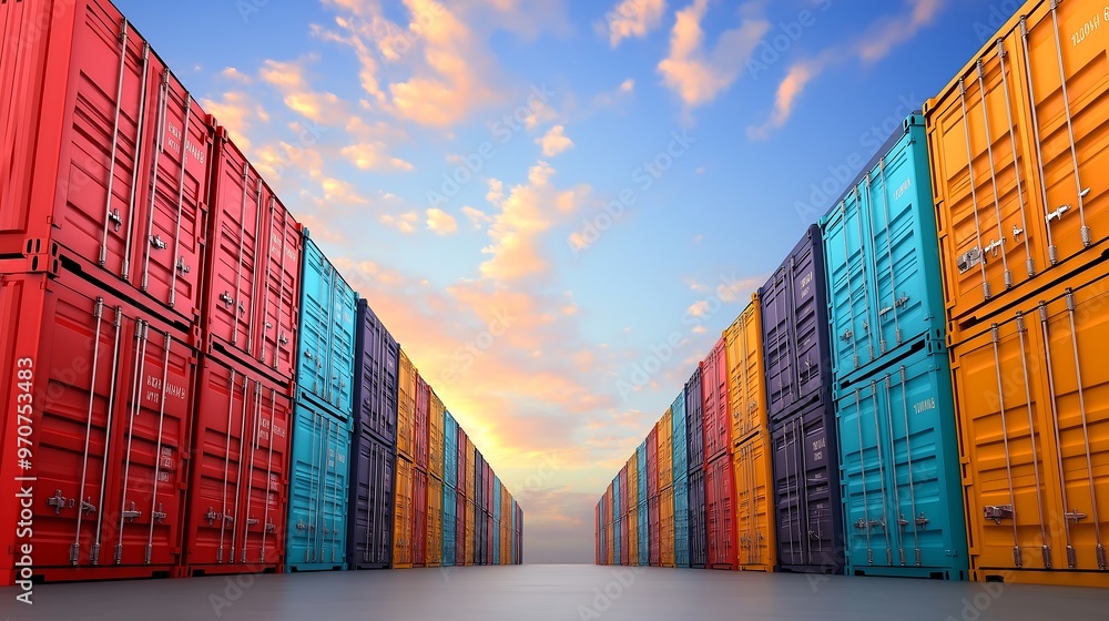 Fototapeta premium Colorful stack of shipping containers