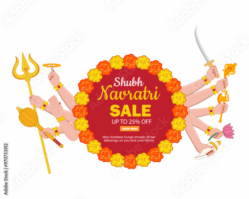 durga puja subh navratri puja festival sale with nine hands banner design