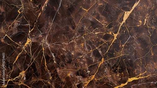Wallpaper Mural Luxurious Dark Brown Marble with Gold Veins, a rich and sophisticated texture ideal for elegant skin tile wallpaper, exuding opulence and timeless beauty. Torontodigital.ca