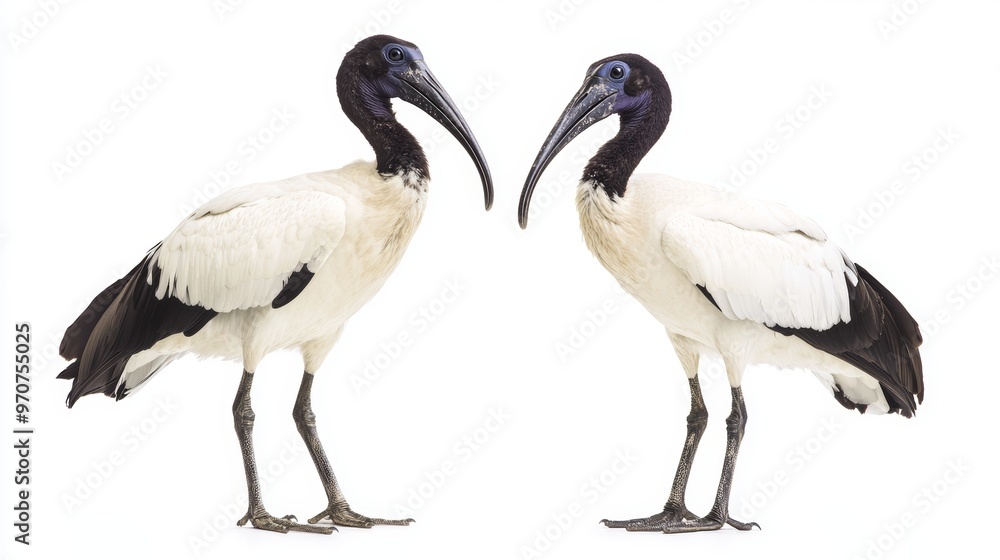 Two african sacred ibis isolated on white background Two african sacred ibis isolated on white background