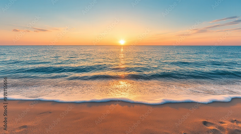 Serene Coastal Sunset, a tranquil beach at dusk with vibrant hues reflecting on gentle waves, perfect for text overlay, inviting calm and peaceful vibes. Serene Coastal Sunset, a tranquil beach at dusk with vibrant hues reflecting on gentle waves, perfect for text overlay, inviting calm and peaceful vibes.