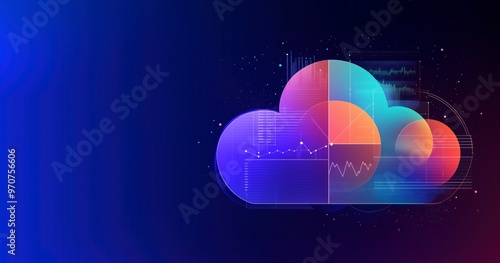 Abstract Cloud and Statistical Charts, Cloud Computing Data Visualization, Digital Data Analysis, Deep Blue Abstract Background Illustration, Freespace, Copy Space, Banner