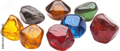 Multicolored Rough Glass Gems Isolated on Transparent Background