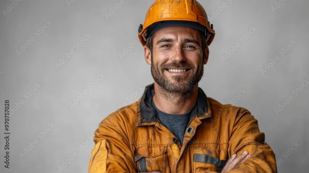 Smiling Construction Worker in Hard Hat Generative AI Smiling Construction Worker in Hard Hat Generative AI