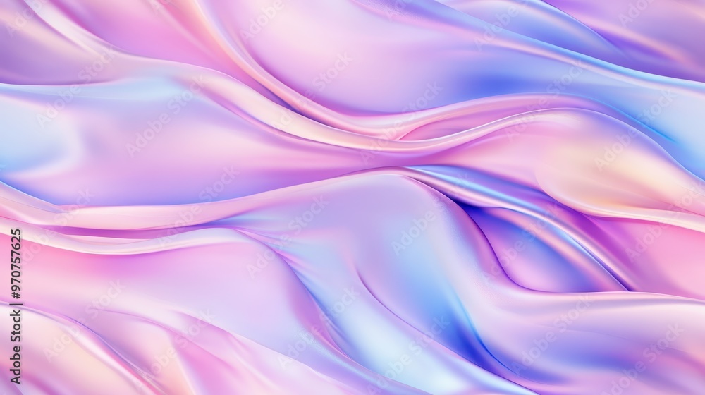 Obraz premium Abstract pastel gradient background with flowing, iridescent waves in pink, blue, and purple hues. Ideal for dreamy and creative designs.