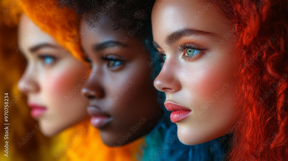 Three Women with Colorful Hair in Profile Generative AI Three Women with Colorful Hair in Profile Generative AI