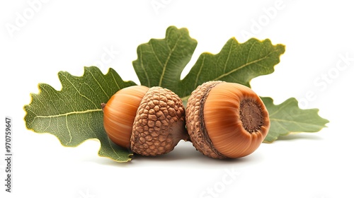 Two Acorns on an Oak Leaf