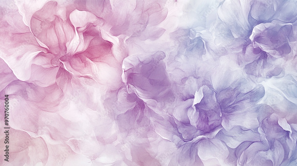 Watercolor delicate pastel pattern of flower petals in pink and purple colors
