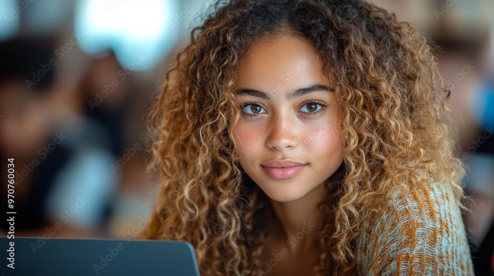 Portrait of a Young Woman with Curly Hair - Generative AI Portrait of a Young Woman with Curly Hair - Generative AI