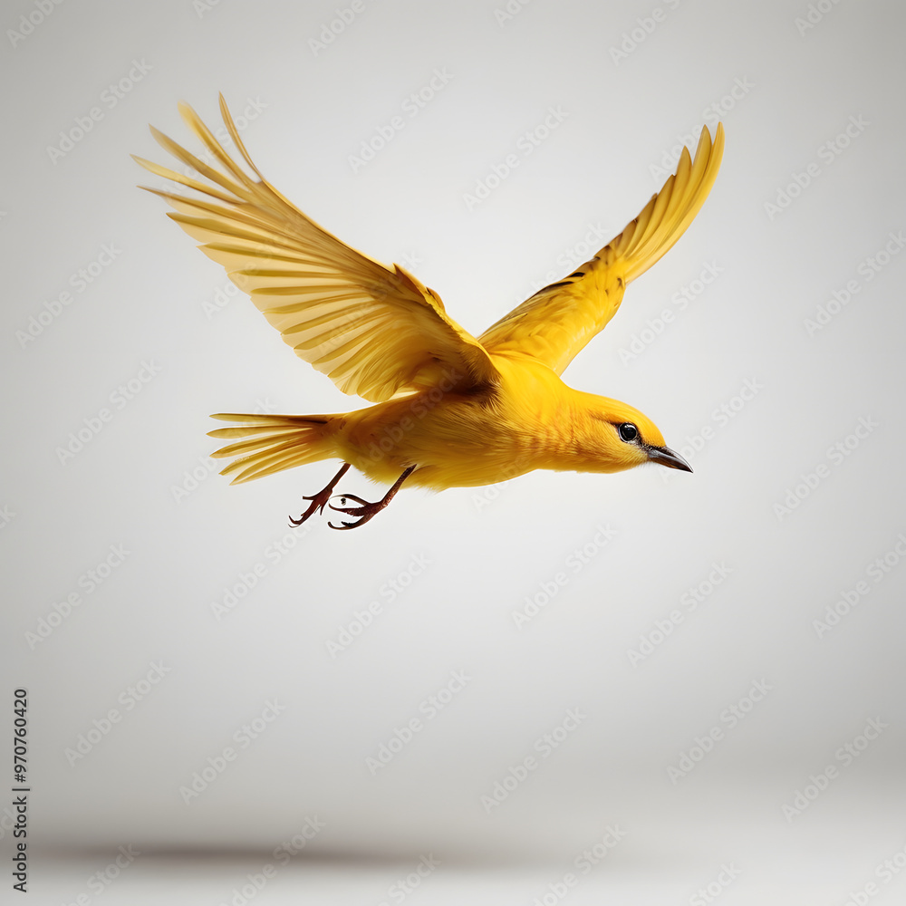 Fototapeta premium yellow bird flying shot on white background