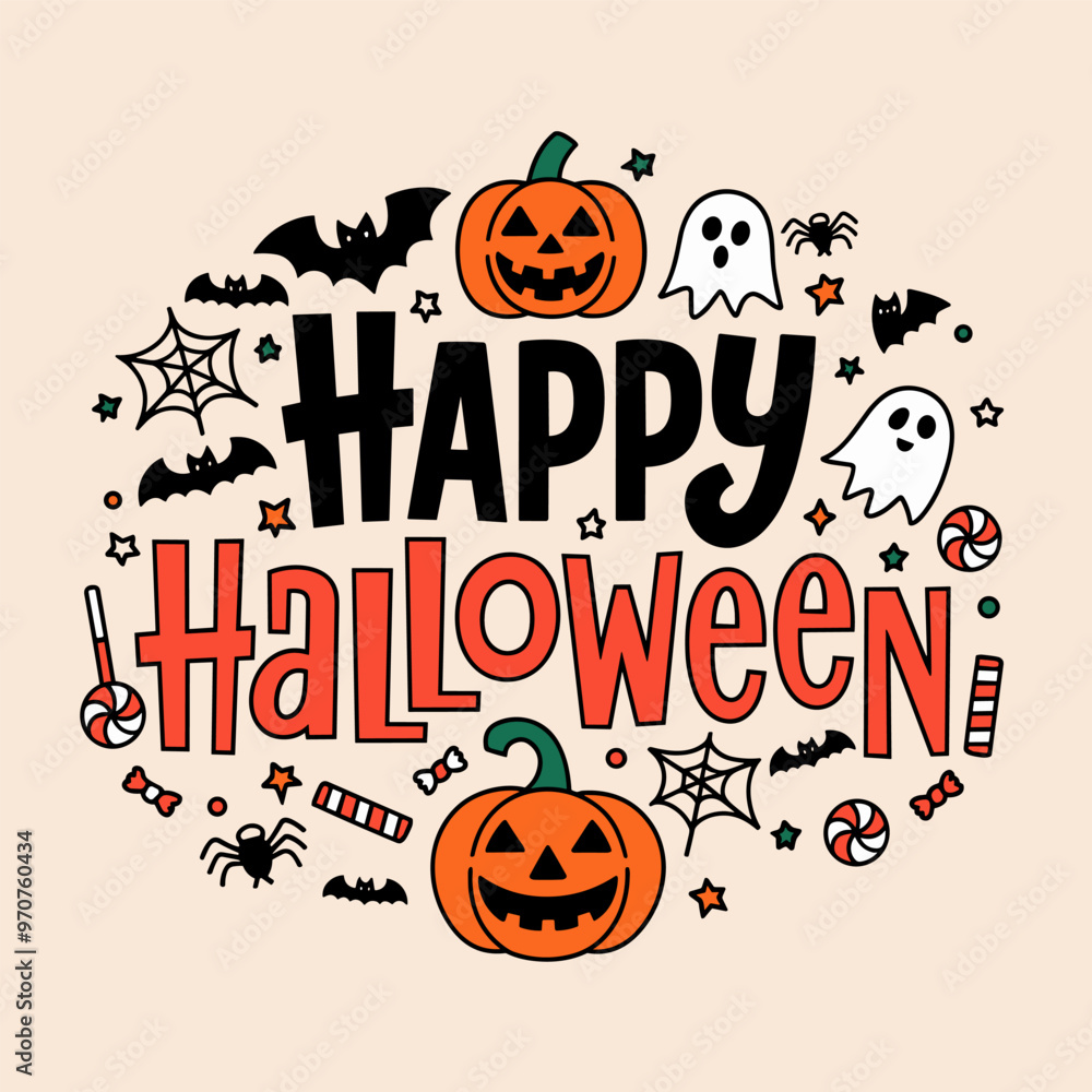 Naklejka premium Festival Halloween Typography with Spooky Elements