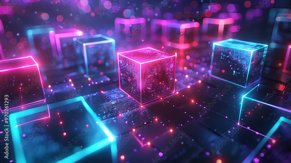 Obraz premium Abstract technology background with 3D cubes in space