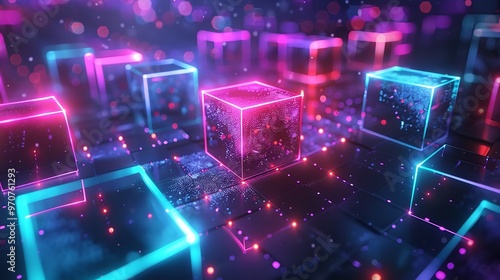 Abstract technology background with 3D cubes in space