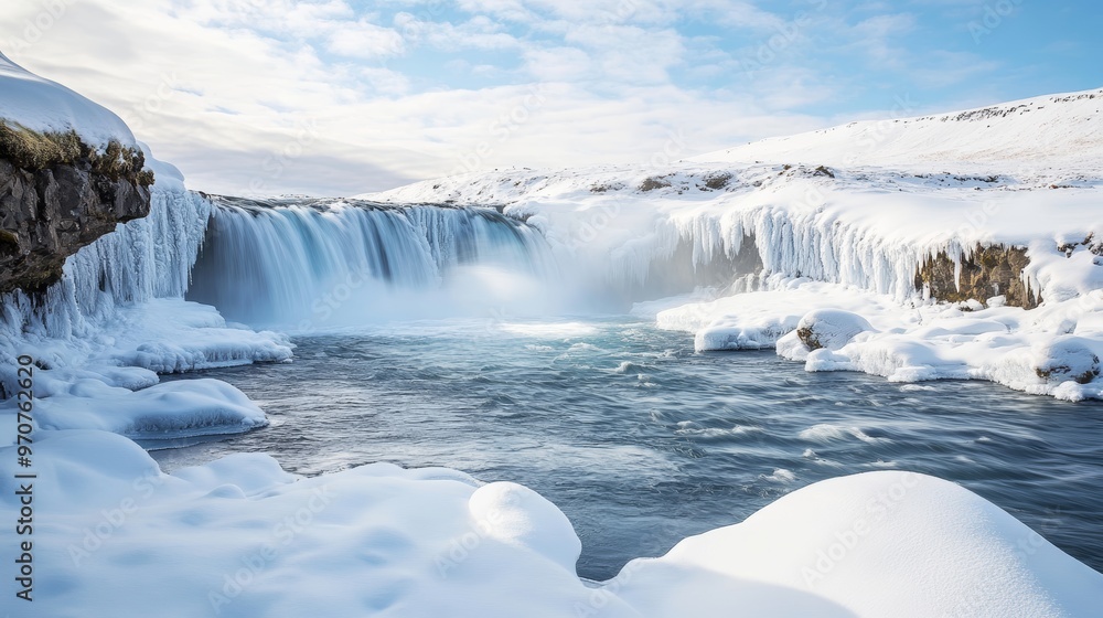 View of Majestic Waterfall in Winter Wonderland View of Majestic Waterfall in Winter Wonderland