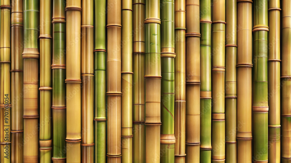 Naklejka premium Natural Bamboo Texture with Green and Yellow Stripes, Organic Material Background