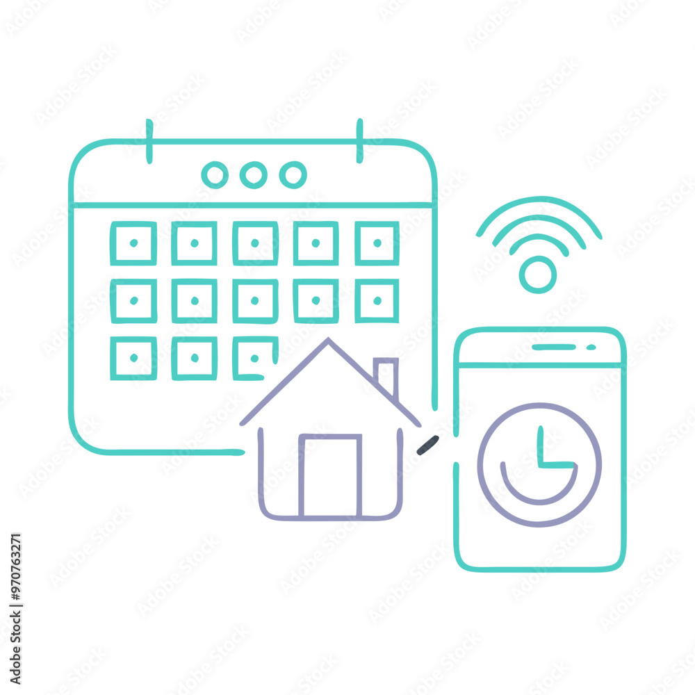 Editable icon of smart home schedule in blue and purple tones, automation control
Editable icon of smart home schedule in blue and purple tones, automation control