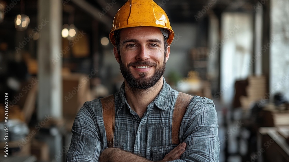 Smiling Construction Worker in a Hard Hat Generative AI Smiling Construction Worker in a Hard Hat Generative AI