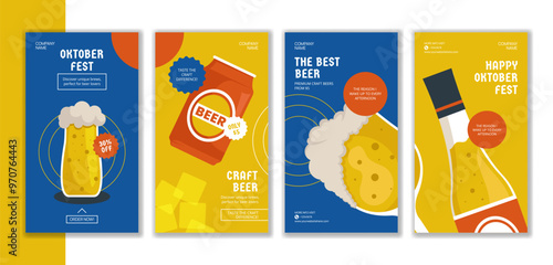 Oktoberfest Party Social Media Stories Flat Cartoon Hand Drawn Templates Background Illustration