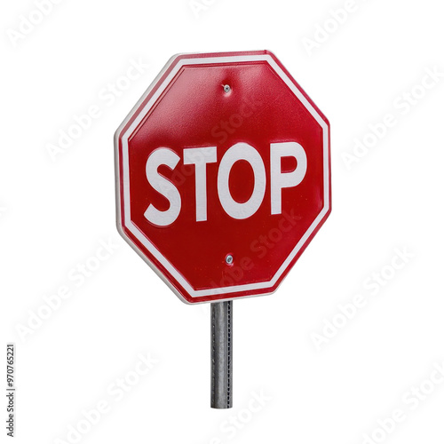 A bright red stop sign, octagonal in shape, prominently displaying the word 'STOP' for traffic control. photo