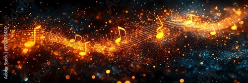 Abstract Music Notes with Glowing Lights Background