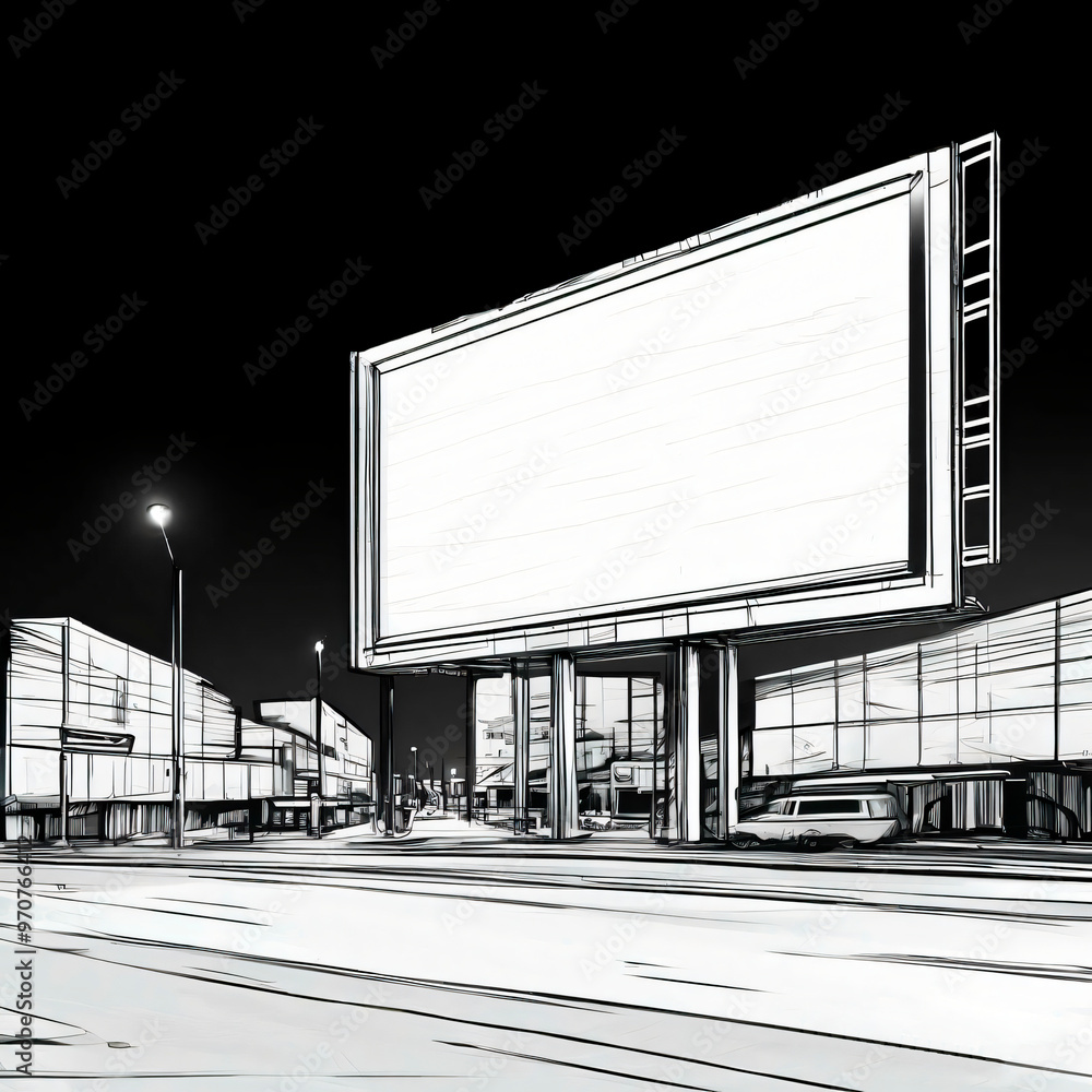 Large format billboard black and white illustration for presentation, mockup, layout template Large format billboard black and white illustration for presentation, mockup, layout template