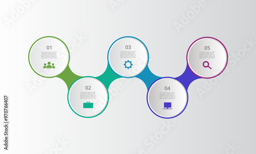 Molecule template with 5 steps, options, parts or processes. Presentation of nanotechnology, teamwork or workflow.