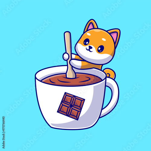 Cute Shiba Inu Dog Mixing Chocolate in Cup Cartoon Vector
Icon Illustration. Animal Drink Icon Concept Isolated Premium
Vector. Flat Cartoon Style
