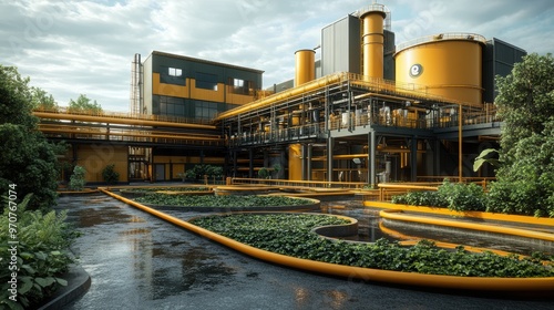 Eco-Friendly Recycling Plant in 3D Render Embracing Circular Economy Concept with Copy Space.