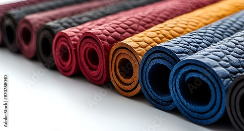 a group of colorful mats. 
