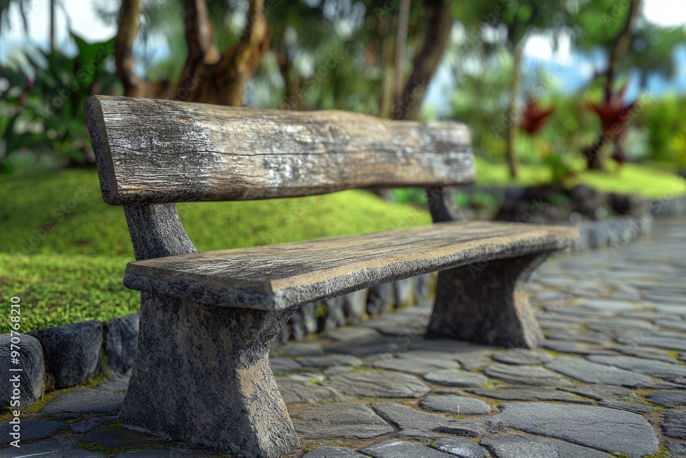 Unique cement bench with wooden texture at Mount Merapi park. Unique cement bench with wooden texture at Mount Merapi park.