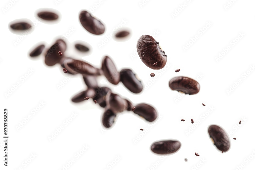 A bunch of beans are flying in the air A bunch of beans are flying in the air