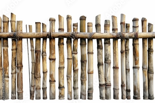 A close-up shot of a fence made from intertwined bamboo sticks