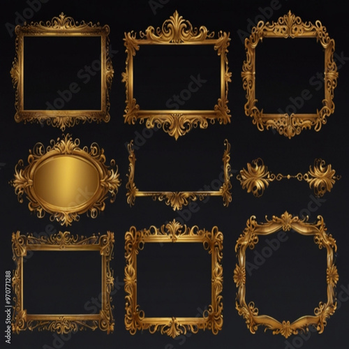 Vintage Gold Frame png element set on transparent background