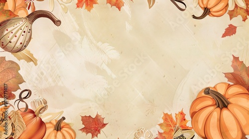 A warm and inviting Thanksgiving card background. The background might feature a cornucopia filled with an abundance of fruits and vegetables photo