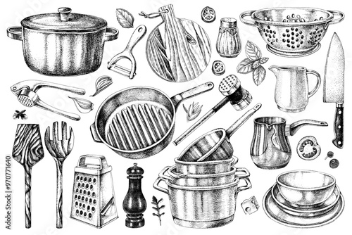 Hand drawn vector kitchen utensils set