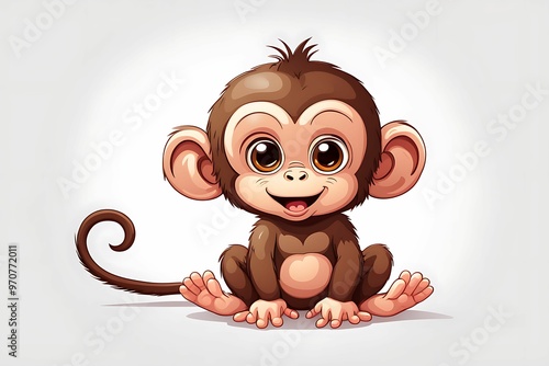 A Cartoon Illustration of a Smiling Baby Monkey