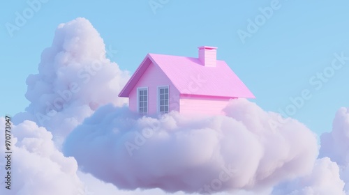 How can the image of the pink house on a cloud represent hope and unattainable desires in a piece of narrative fiction photo