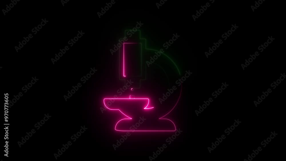 Animation of a microscope icon with a glowing neon effect. Neon lab microscope icon animation. Science laboratory icons on black background. Animation of a microscope icon with a glowing neon effect. Neon lab microscope icon animation. Science laboratory icons on black background.