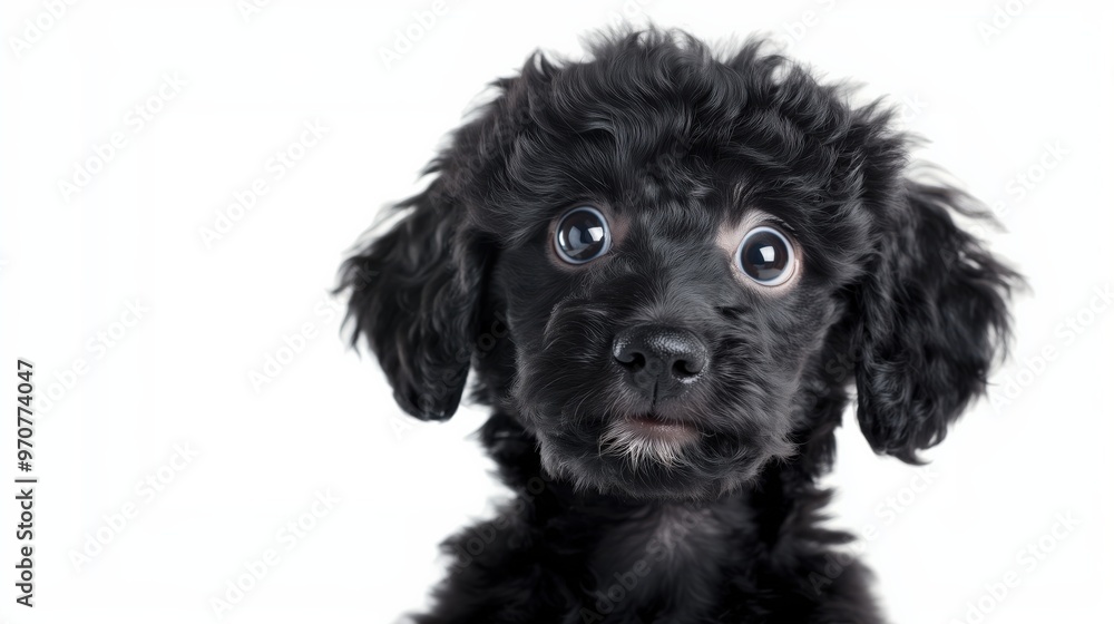 Adorable black poodle puppy with expressive big eyes for pet lovers Adorable black poodle puppy with expressive big eyes for pet lovers