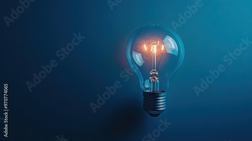 A minimalist design featuring a light bulb glowing against a deep blue background, representing innovation and creativity.