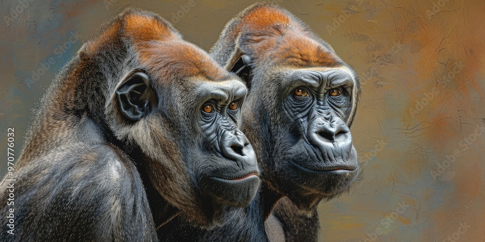 Fototapeta premium Pair of gorillas standing side by side