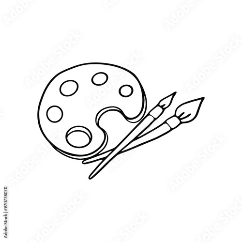 Wallpaper Mural hand-drawn illustration of an artist palette and two paintbrushes. Torontodigital.ca