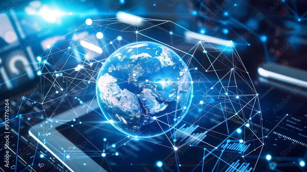A dynamic representation of a globe being connected by digital devices like laptops, smartphones, and tablets, symbolizing the interconnection of global business in the digital age. A dynamic representation of a globe being connected by digital devices like laptops, smartphones, and tablets, symbolizing the interconnection of global business in the digital age.