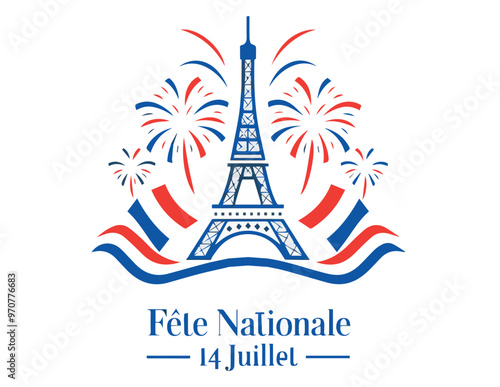 Eiffel Tower with Fireworks Celebrating Bastille Day