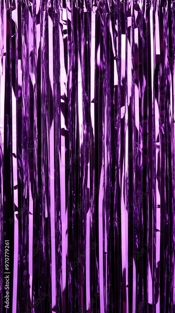 Glittery purple foil fringe curtain backdrop for spring decor and celebrations Glittery purple foil fringe curtain backdrop for spring decor and celebrations