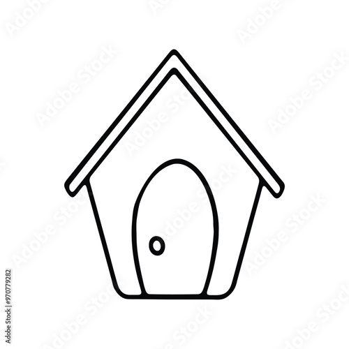 hand drawing of a doghouse with a triangular roof and a small round door