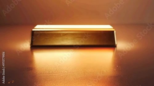 Wallpaper Mural Illuminated gold bar resting on a reflective surface in a warm-toned setting Torontodigital.ca